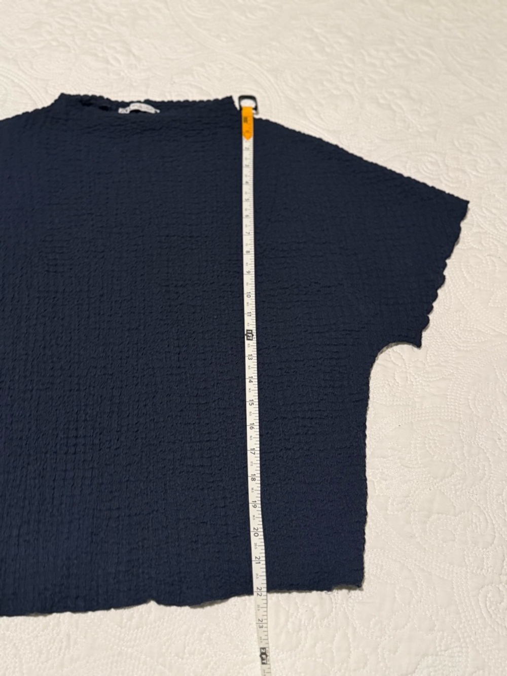 Zara Navy Textured Short Sleeve Boxy Tee S - Picture 8 of 9
